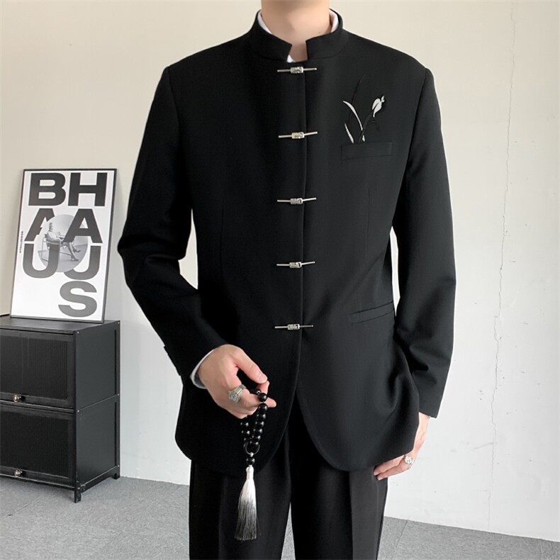 2025秋季小众改良新中式中山装结婚登记新中式金属扣刺绣西服外套,男装西服,星座909