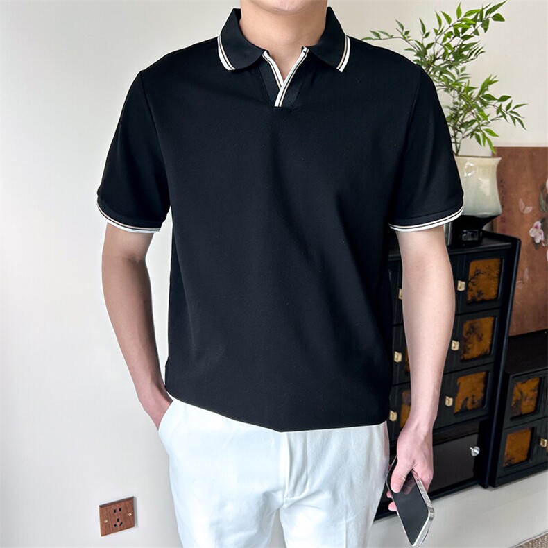 夏季V领短袖polo衫薄款网眼透气T恤半袖 B9255-P50图片