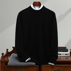 圆领套头2025年秋季长袖休闲纯色针织35%衫，男装羊绒套衫，恒标羊绒