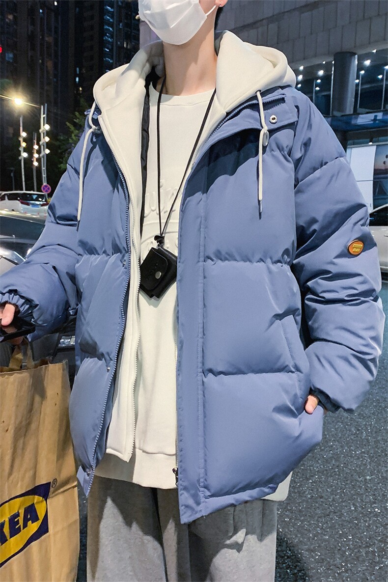 WASSUPHAPPY美式假两件面包棉服男冬季加厚棉袄宽松连帽棉衣外套,男装棉衣,电商A309