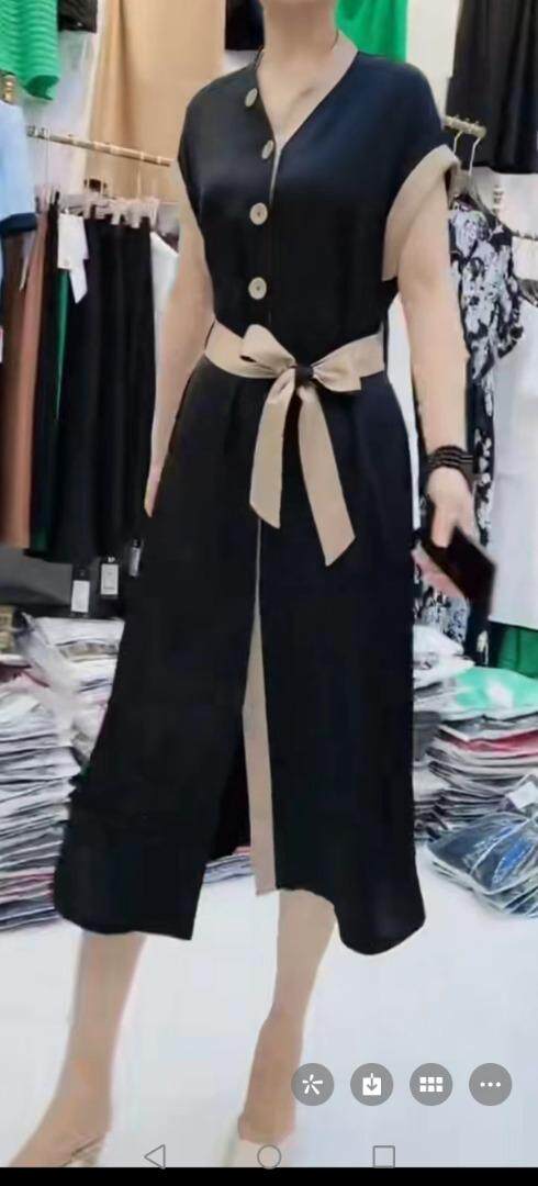 现货，撞色仿醋酸连衣裙，女装连衣裙，迪蔓君翔