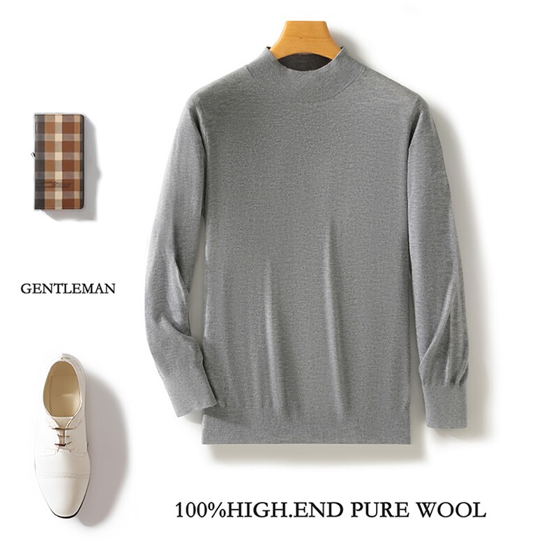 2024秋冬新款半高领纯色套头精纺羊毛衫，男装羊毛衫，邓利维