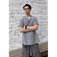 美式亨利领t恤男夏季cleanfit正肩短袖高级感华夫格体恤T170，男装T恤，星座1116A（原606A-3）