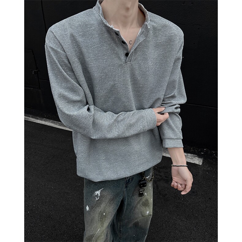 亨利领T恤男春秋季美式潮牌ins宽松慵懒风情侣衫25XW99566特批18，男装T恤，电商A042