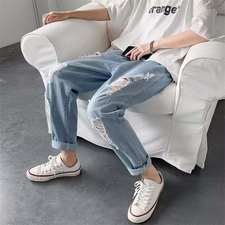破洞牛仔裤男春秋新款D98P33,男装牛仔裤,星座1116-2