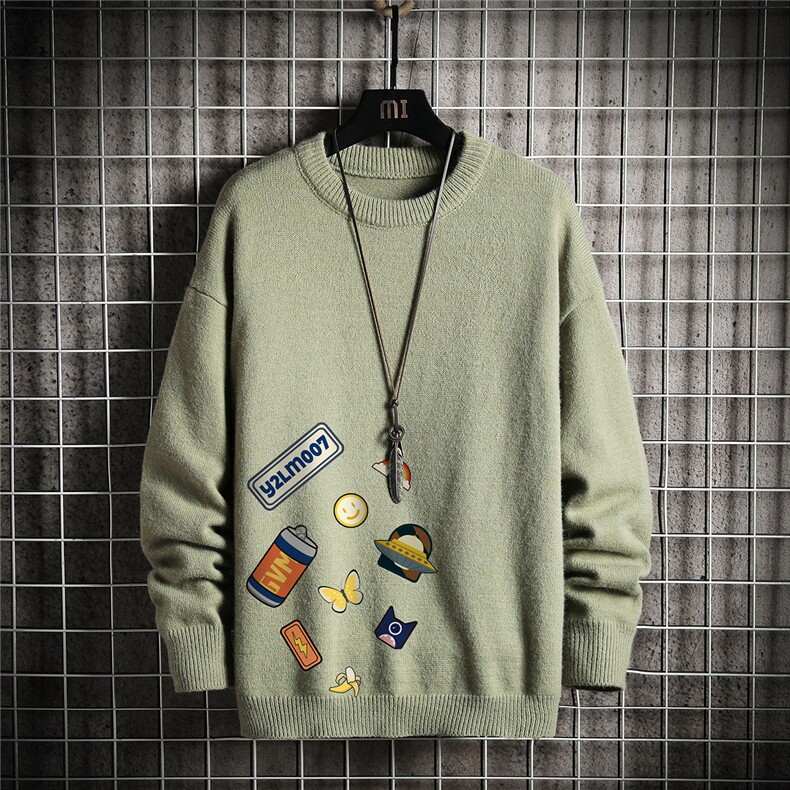 1日系圆领宽松中性情侣潮流大码M-5XL印花毛衣男7710P48加绒P55，男装针织衫/毛衣，星座226-2