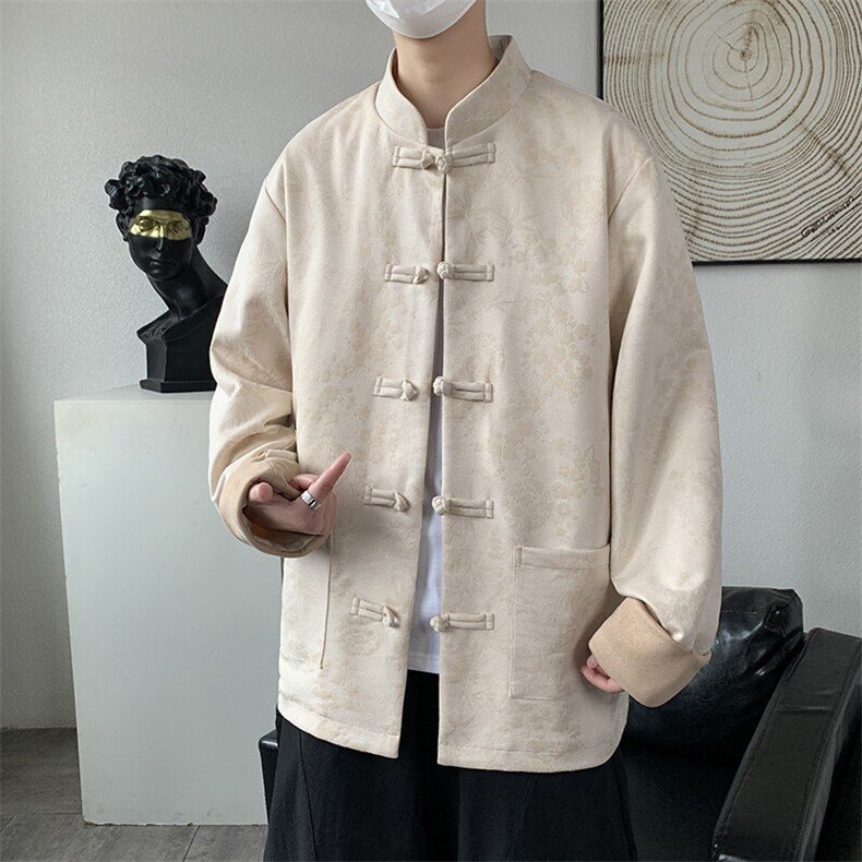 男士外套麂皮绒印花夹克盘扣立领唐装风XZ1512-2507-P85,男装夹克,星座1512