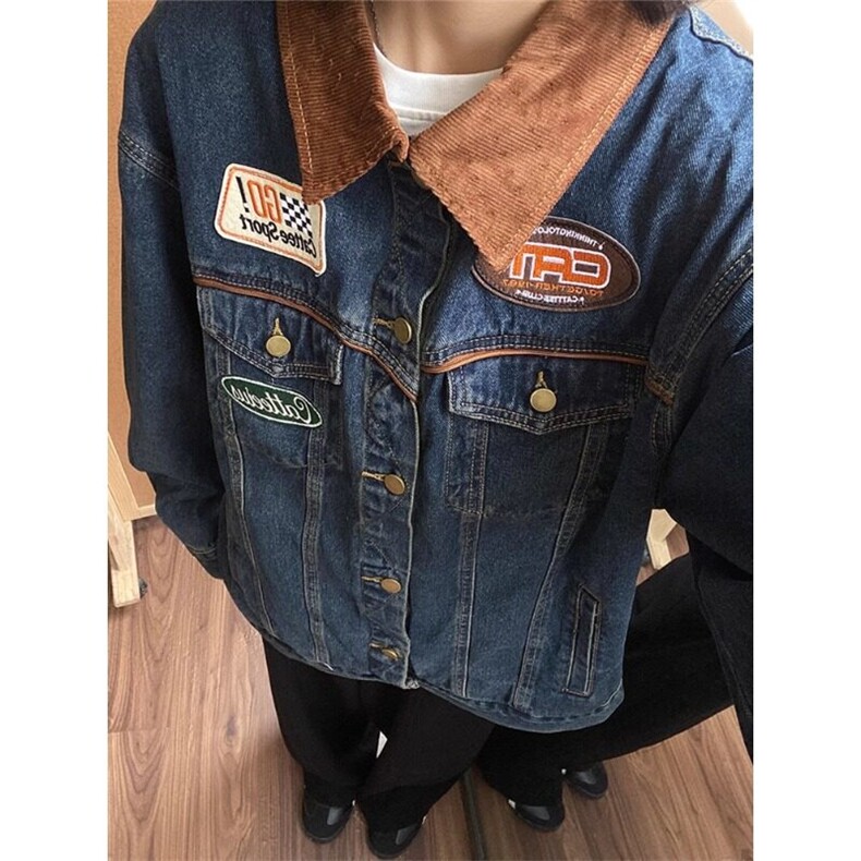 美式复古翻领机车牛仔外套潮牌水洗vintage工装夹克 JK631 特P76图片