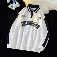 港风中性风平铺POLO领卫衣情侣大码M-5XL休闲套头卫衣男C7720P55，男装Polo衫，星座227-7