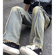 复古牛仔裤男毛边高街vibe美式潮牌冬季直筒阔腿裤子NC1611，男装牛仔裤，星座1116A（原606A-3）