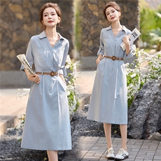 新款2026年春季气质翻领休闲连衣裙，女装连衣裙，蓝诺裳