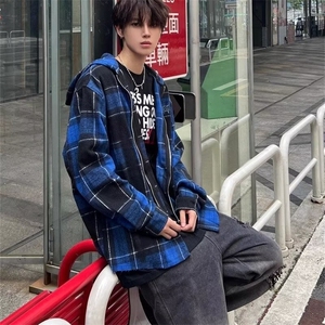 C300-P53 美式哥特风蓝格连帽衬衫男女春秋季潮牌高街拉链图片