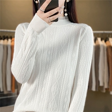 时尚女装红色半高领毛衣修身显瘦百搭针织衫，女装针织衫/毛衣，暖姿羊绒