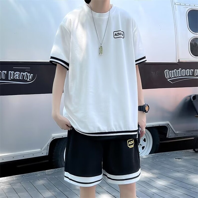 夏季t恤套装两件套潮男一套衣服潮牌休闲运动短袖短裤T1361-P30,男装T恤,星座512-2