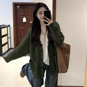 日系学院风复古宽松遮肉针织衫女学生秋冬季宽松软糯开衫毛衣外套图片