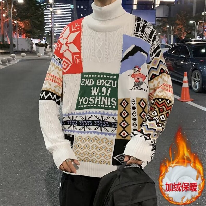 加绒美式圆领毛衣男慵懒风休闲针织衫 JM48 P70图片