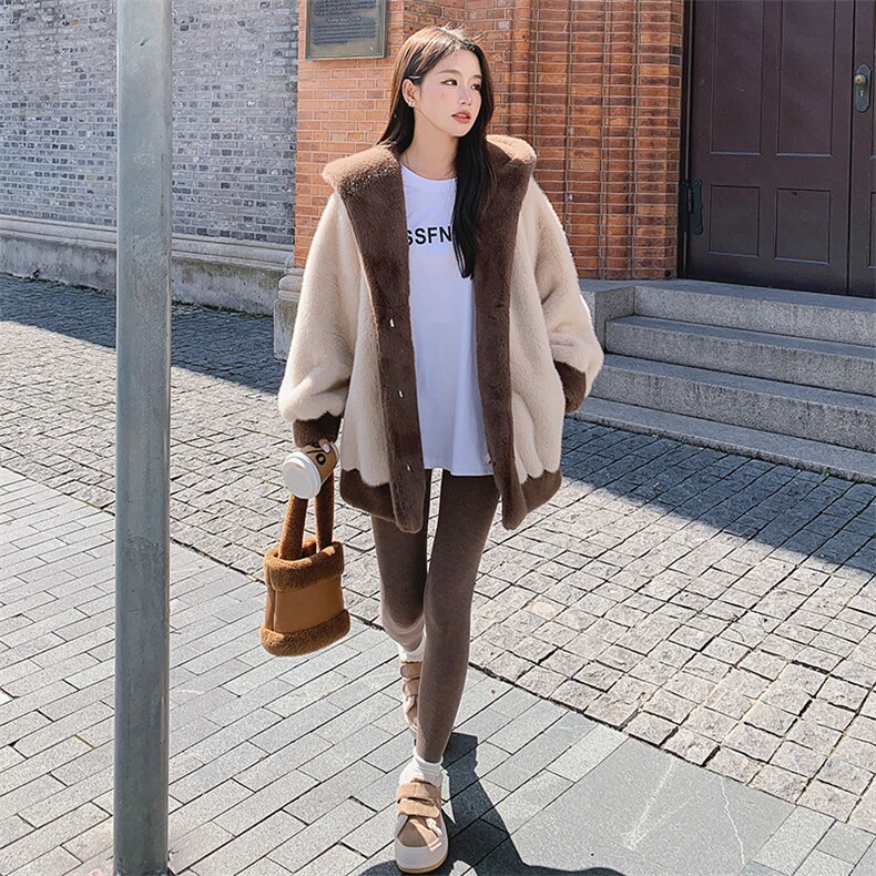 皮毛一体拼色外套2C095913P195K278,女装短外套,2C095