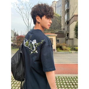 现货 美式街头花卉刺绣短袖t恤男夏季宽松休闲半袖体恤LT255-p40图片