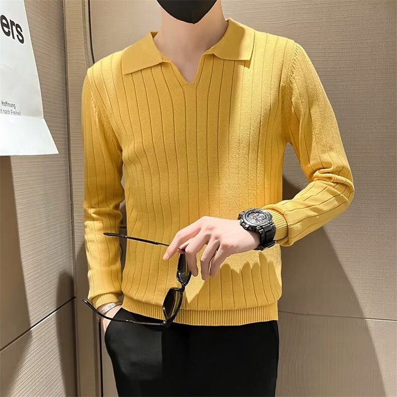 条纹针织衫男春秋时尚翻领polo毛衣打底衫高端帅气潮牌S522-P48,男装针织衫/毛衣,星座1109-3