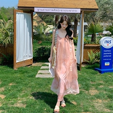 法式浪漫超仙度假风吊带连衣裙女2026夏季粉色223-1355P140K198，女装连衣裙，莘蕾