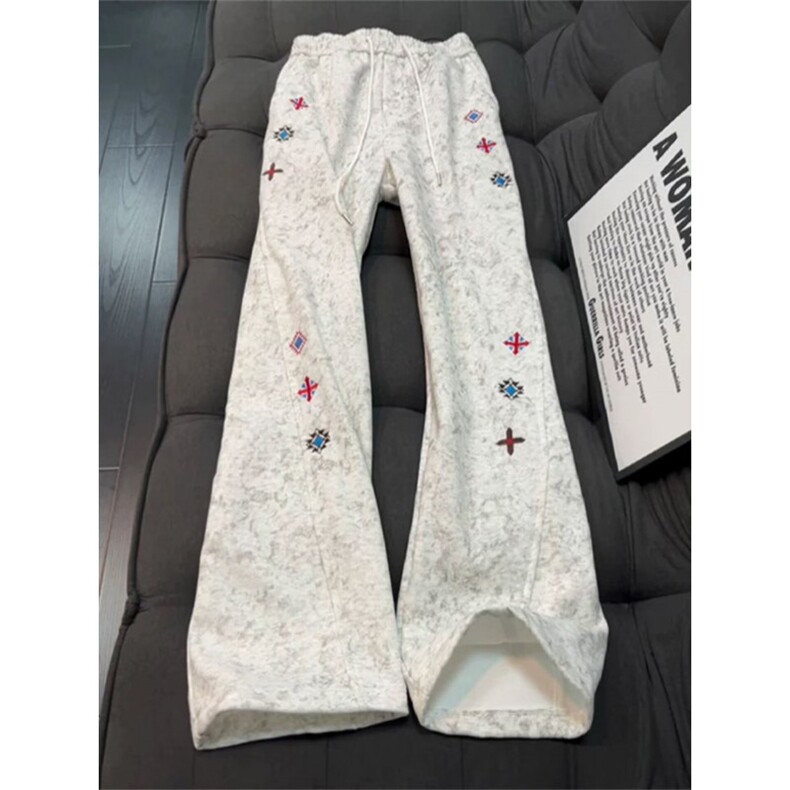 美式扎染刺绣弯刀休闲裤春秋季新款街头小众痞帅拖地阔腿裤CK110，男装休闲裤，星座516A