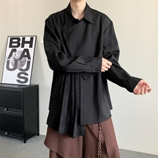 春秋2024复古小众山本耀司风百褶新中式大码拼接设计长袖衬衫，男装衬衫，星座909