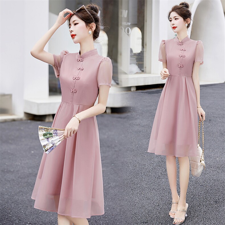 中式女装改良旗袍连衣裙2025年夏季新款小个子高级感气质显瘦裙子，女装连衣裙，关键词