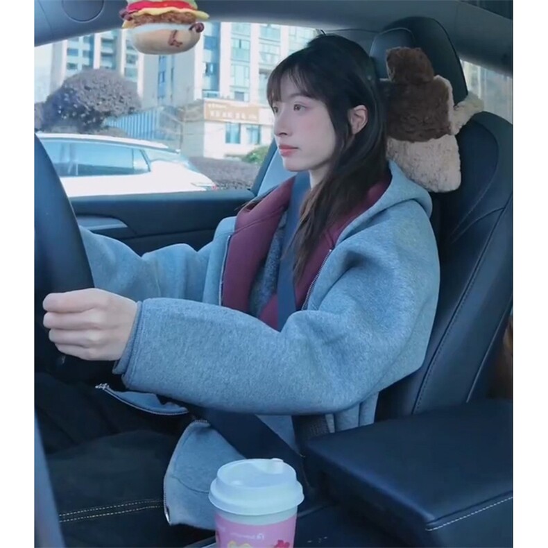 抖音得物高品质秋冬美式高街重磅结构双层双面连帽卫衣外套XS107,女装短外套,电商A486-1