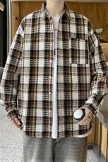 春季大皂大码男小香风衬衫外套宽松毛呢格子长袖衬衣A012/853p55，男装衬衫，电商A012