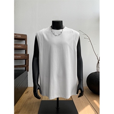 特批P22无差价2025夏季港风时尚纯色拼接无袖宽松背心T恤男T5372，男装背心/马甲，电商A001-1