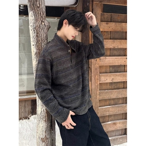 春季软糯韩兔毛绒针织衫条纹亨利领长袖T恤老钱男T3806,兔子女装穿搭图片