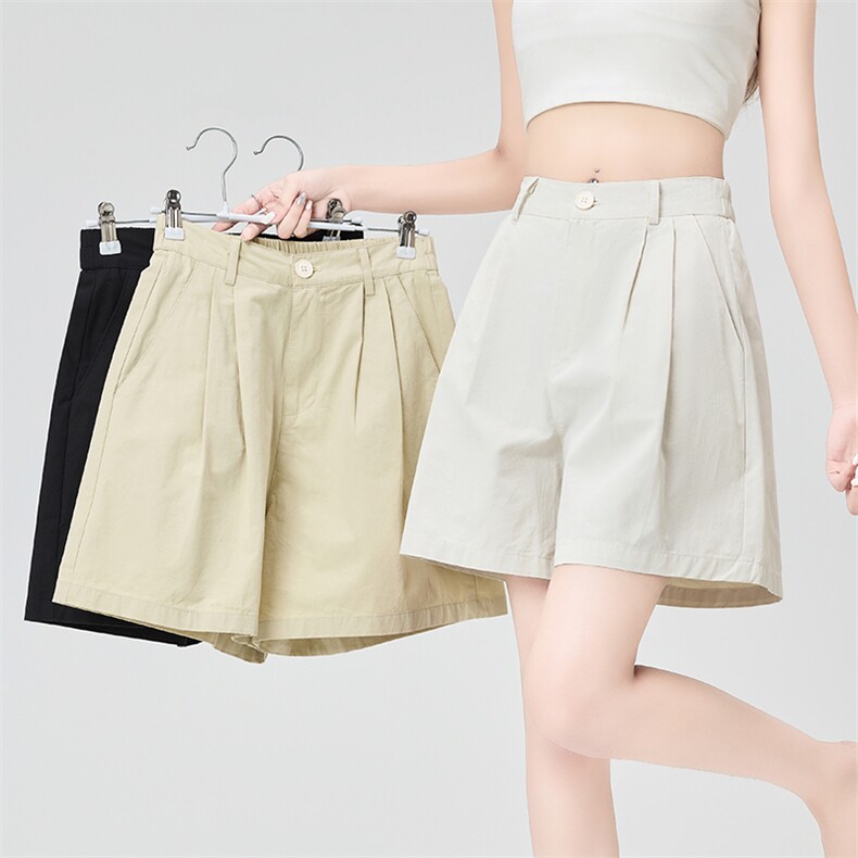 洗水棉西装短裤女夏季新款外穿百搭后松紧a字阔腿五分裤子，女装短裤/热裤，梦白服饰厂