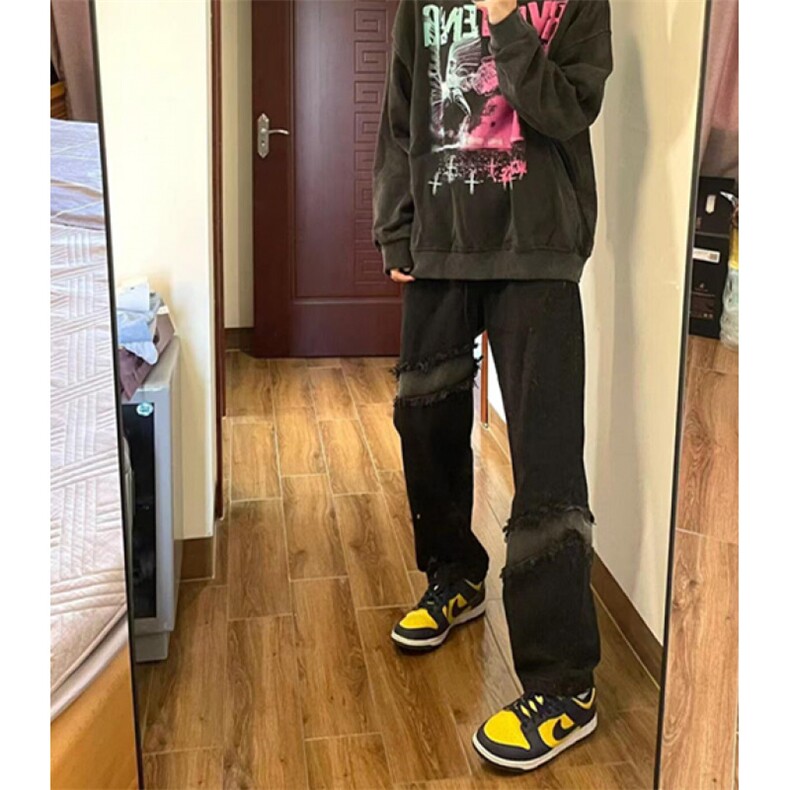 欧美高街vibe裤子男秋冬季流苏拼接牛仔裤直筒休闲裤N8150,男装休闲裤,星座1116A（原606A-3）