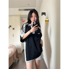 现货美式学院风T恤夏季撞色拼接polo衫短袖男宽松潮牌PLY299-P30，男装Polo衫，星座1008