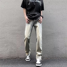 美式高街牛仔裤男hiphop百搭宽松直筒裤泥黄色复古裤子WN679-P40，男装牛仔裤，星座1008-1