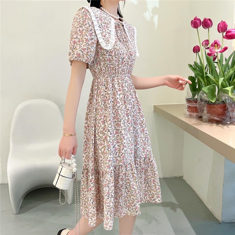 木耳边领连衣裙，女装连衣裙，英利伊人