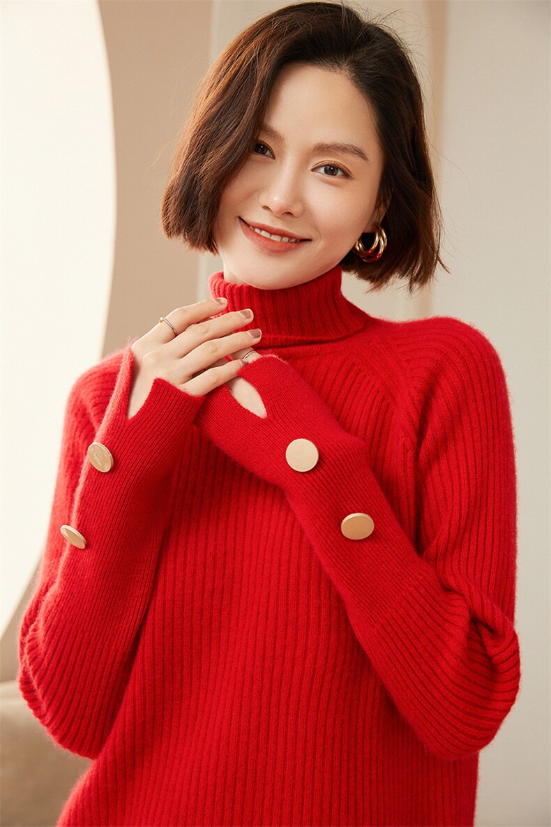 欧货坑条堆堆领山羊绒衫女秋冬新款长袖套头毛衣针织百搭打底衫,女装羊绒衫,澳冬特羊绒