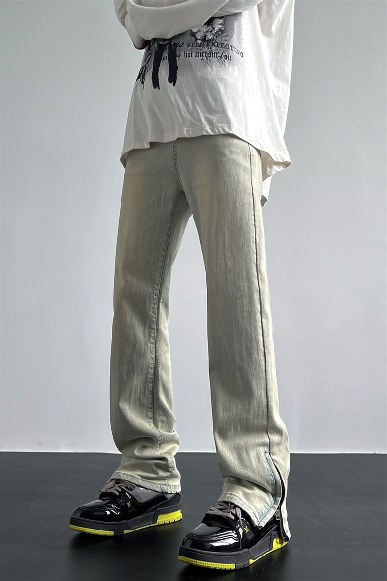 A062美式ins高街小众拉链牛仔裤泥黄色牛仔直筒裤K2317-P55,男装牛仔裤,电商A062