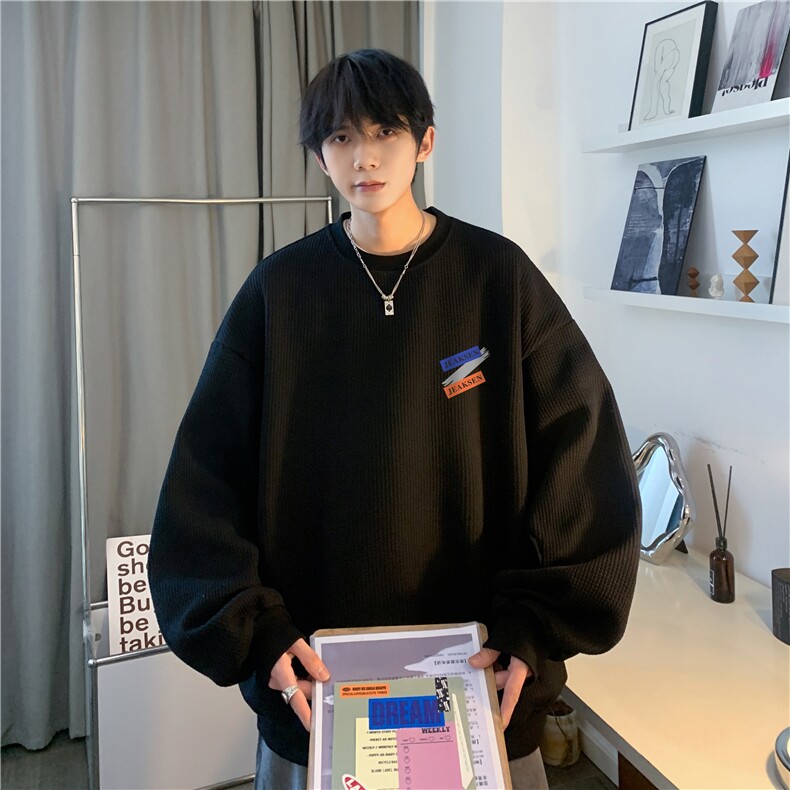 2026春季新款华夫格宽松休闲卫衣字母印花上衣JK23315-特批24控39,男装卫衣,星座605(原A050)