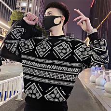 Y43/P58控78春季潮牌前片满印腰果花宽松套头卫衣男黑首1，男装卫衣，星座305B