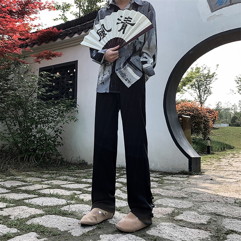 现货新中式风夏季休闲冰丝高级感垂感直筒西裤男KK433-P55,男装西裤,星座205