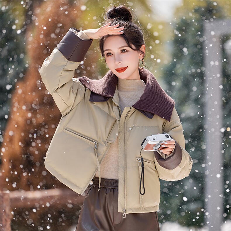2024冬季新款时尚潮流女装羽绒服黑色宽松显瘦短款外套保暖轻薄百搭上衣,女装羽绒服,浪花E族（衣布洛）