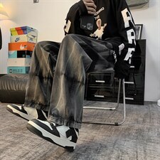 秋季ins高街裤子男潮牌韩版潮流情侣直筒宽松阔腿牛仔裤8085-p45，男装牛仔裤，星座1008-2