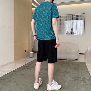 男士运动短袖套装2023夏季冰丝薄款短袖短裤休闲男装一套搭配帅气图片