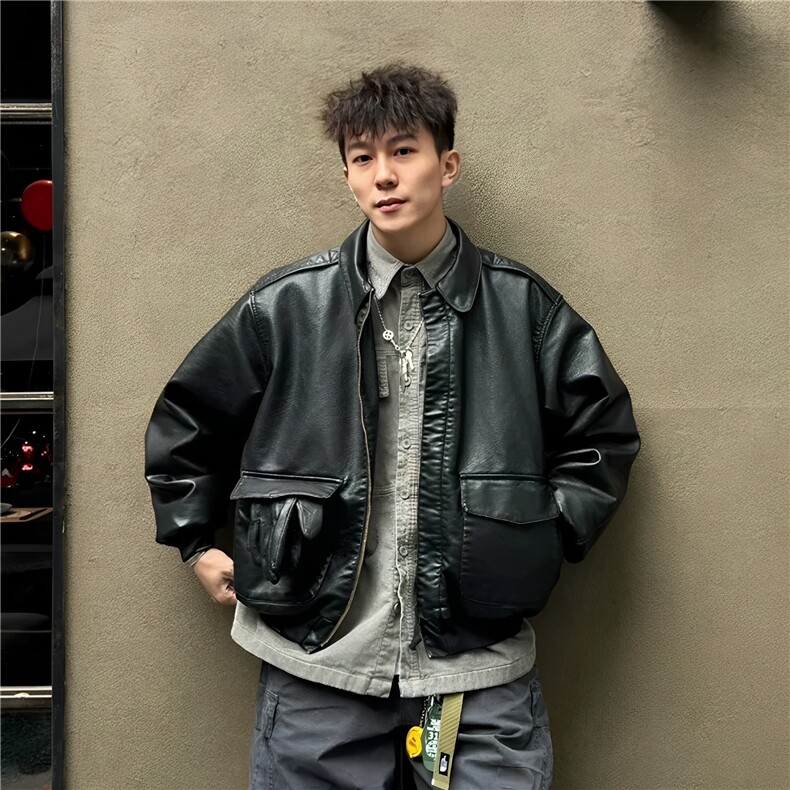 网图现货加厚加棉皮衣飞行员外套1209-1-JK19-P90主推可谈，男装皮衣，星座1209-1