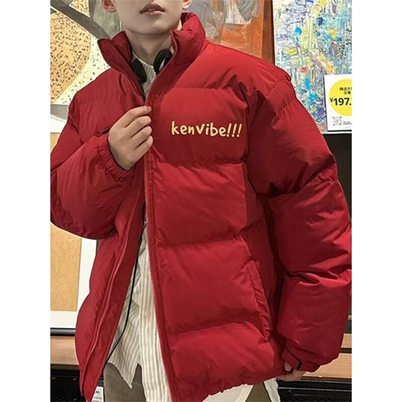 美式印字母印花设计感棉服男冬潮加厚棉袄红棉衣面包服TT170P55,男装棉衣,星座1013-5