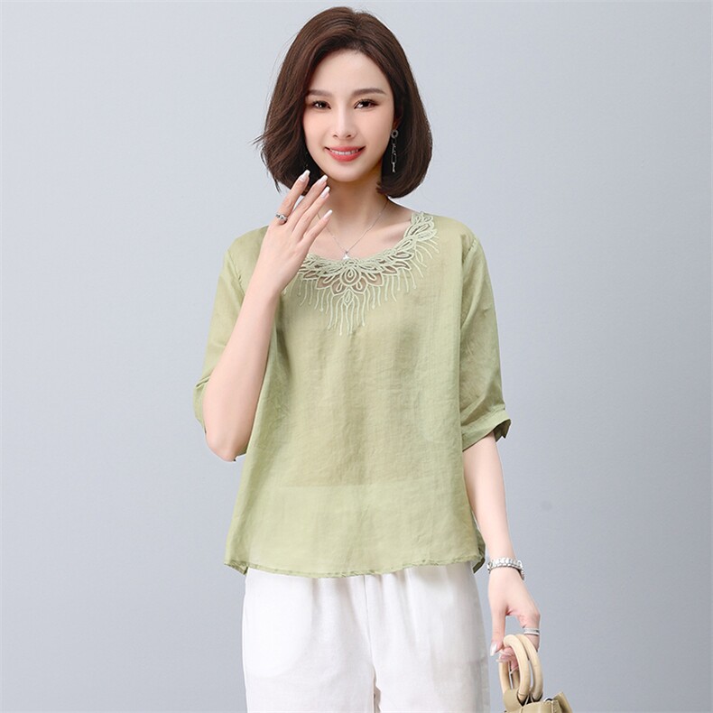 棉麻高端苎麻上衣女装2025年夏季新款大码显瘦时尚亚麻，女装大码女装，奕阳依阁