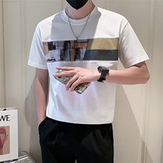 2025新款夏季短袖T恤男潮牌百搭拼接上衣体恤A313-1-66537-P48，男装T恤，电商A313-1