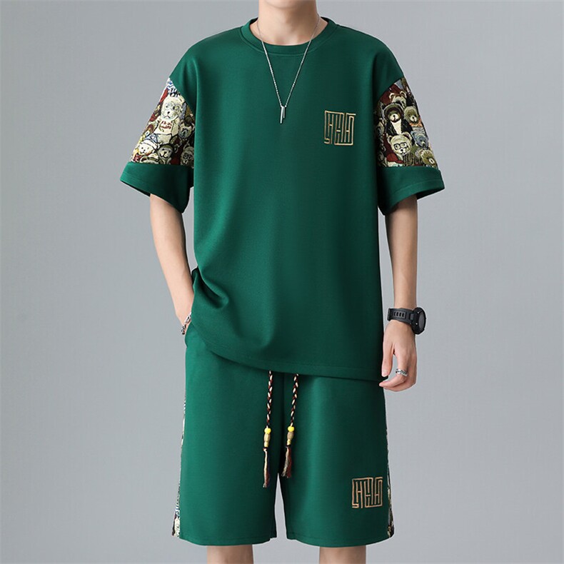 刺绣T恤一套潮夏季拼接男士休闲运动套装男宽松A266-TZ8807-P47图片