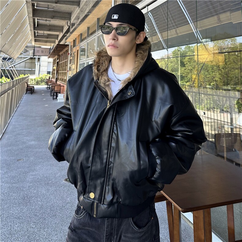 美式短款机车风夹克棉服男女2025秋冬季新款座山雕双面穿皮毛一体,男装夹克,电商C307